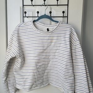 Vince White Sweater with Blue and Tan Stripes